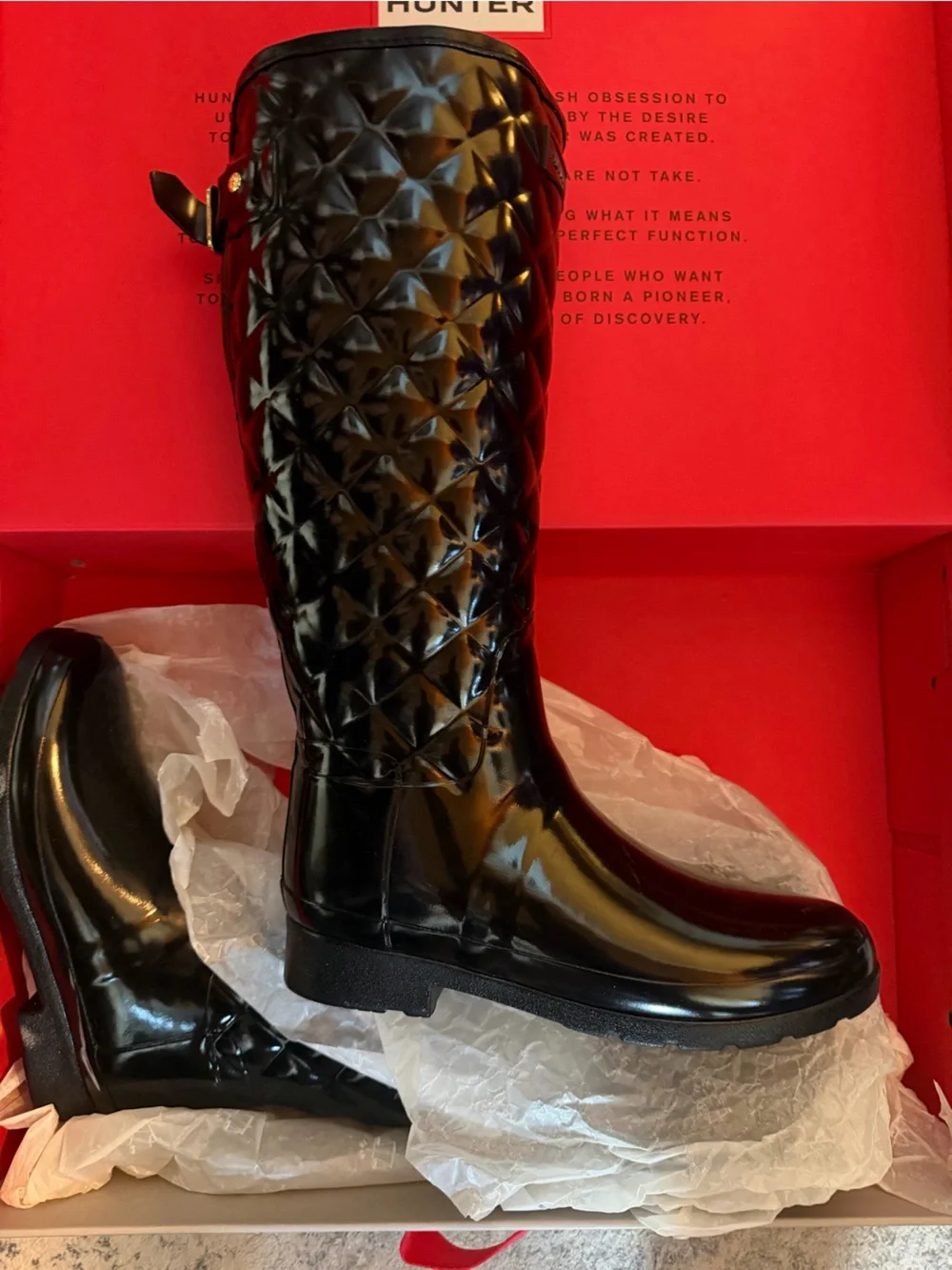 Hunter Black Quilted boots, New In Box